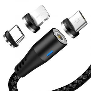 สายชาร์จแม่เหล็ก 3-in-1 สายแม่เหล็กชนิด C สายแม่เหล็กไมโคร USB สายแม่เหล็กที่ชาร์จ iPhone สายแม่เหล็ก Lightning