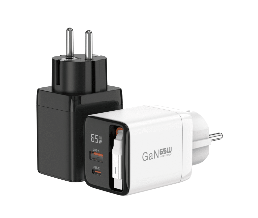 Integrated USB-C cable charger with multiple charging ports and power allocation display